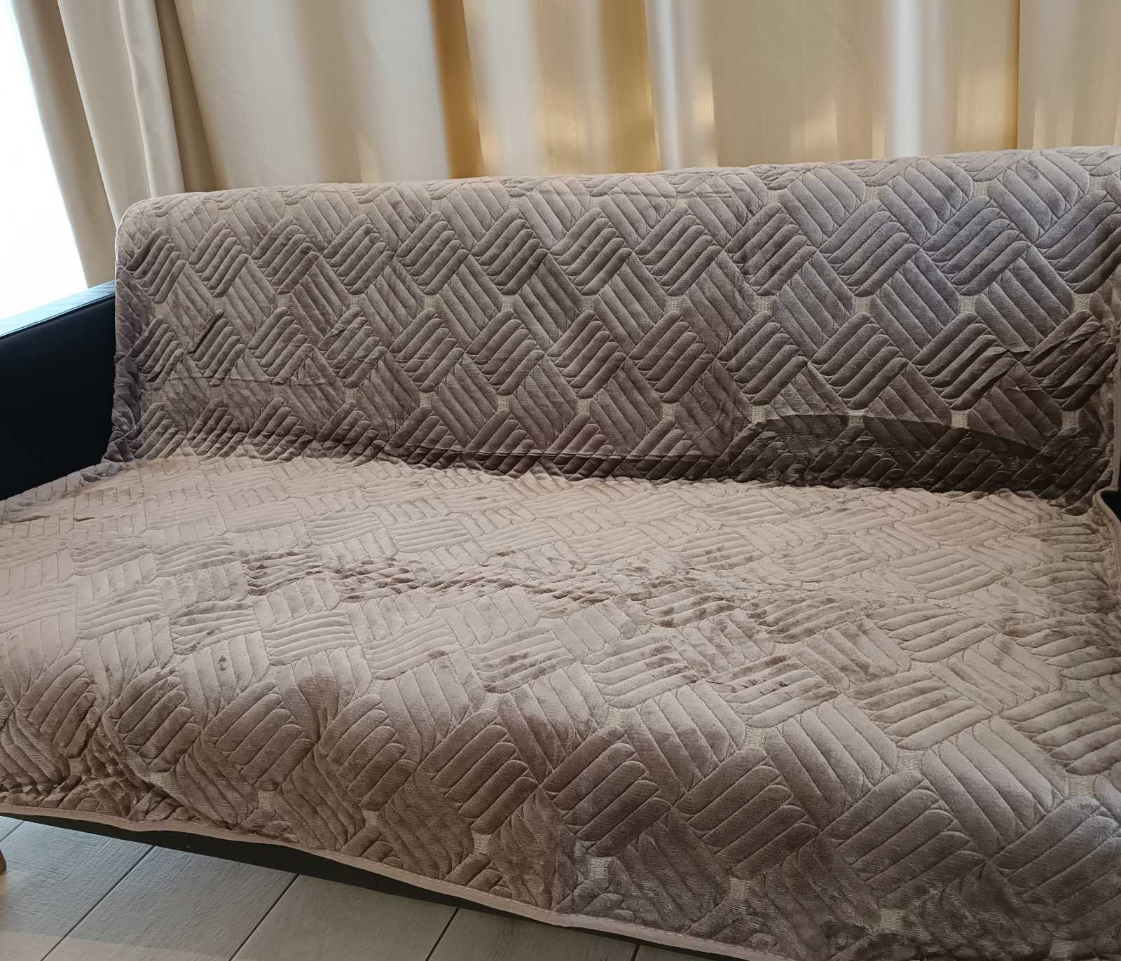 Дивандек накидка на диван велюрова�� 180/210 Геометрия ,коричневый